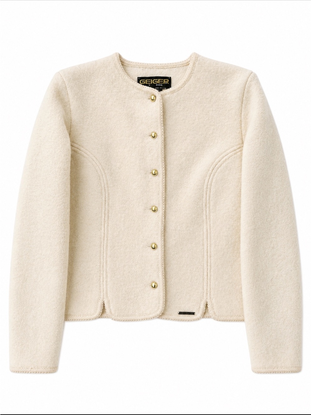 Geiger Tyrol Austria 100% Pure Wool Cardigan Jacket Cream Size 40 (EU)